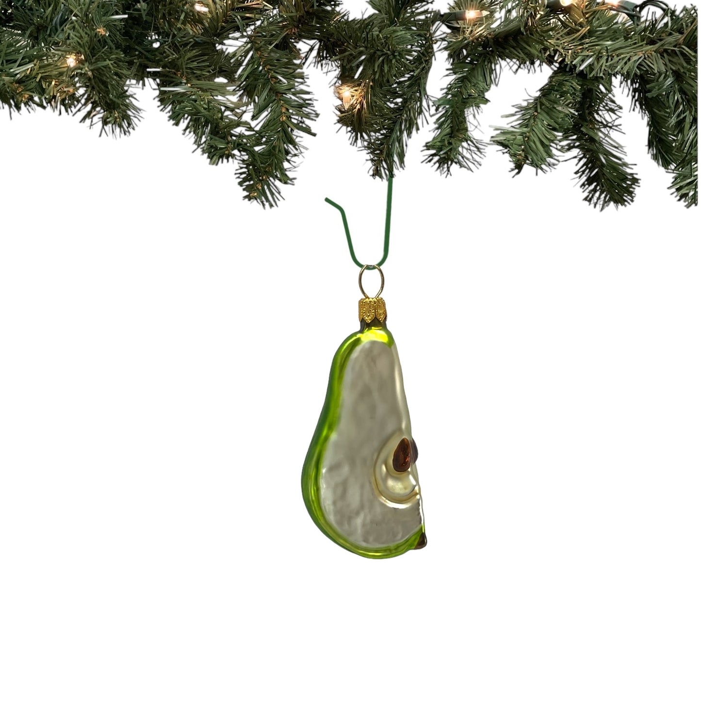 Pinnacle Peak Trading Green Pear Slice Polish Glass Christmas Tree Ornament 3 inch Set of 2