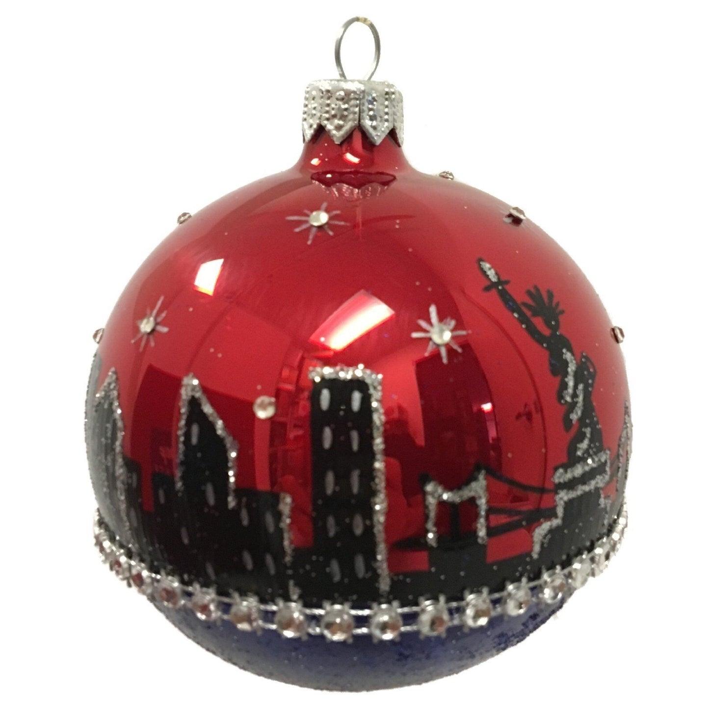 New York City NYC Skyline on Ball Polish Glass Christmas Tree Ornament Travel