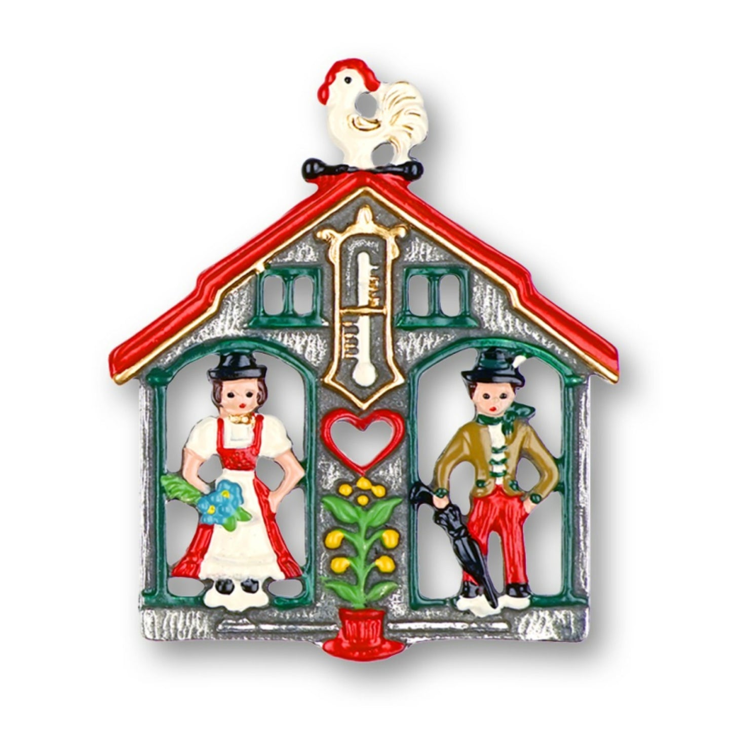 Weatherhouse German Pewter Christmas Tree Ornament Weather House Decoration