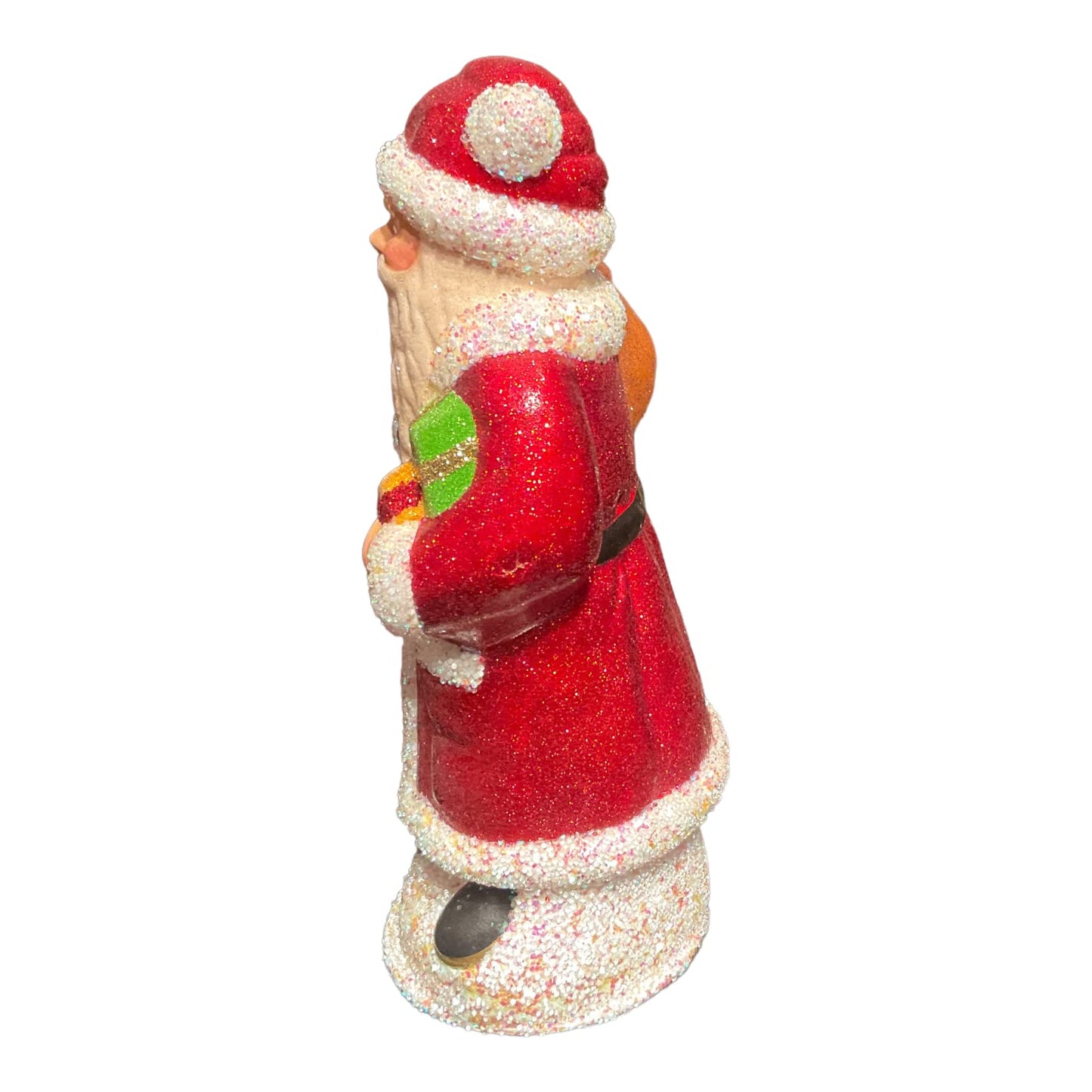 Ino Schaller Red Glitter Santa Bag of Apples German Paper Mache Candy Container