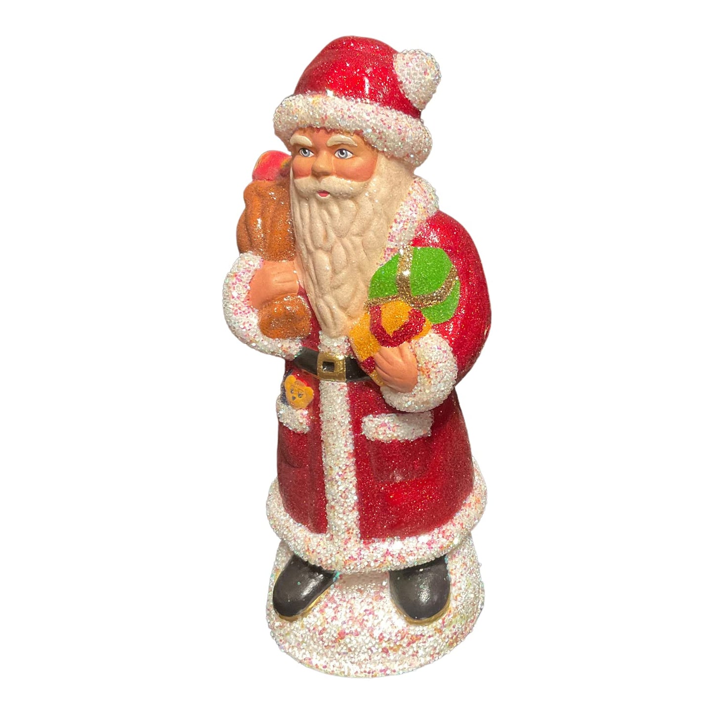 Ino Schaller Red Glitter Santa Bag of Apples German Paper Mache Candy Container