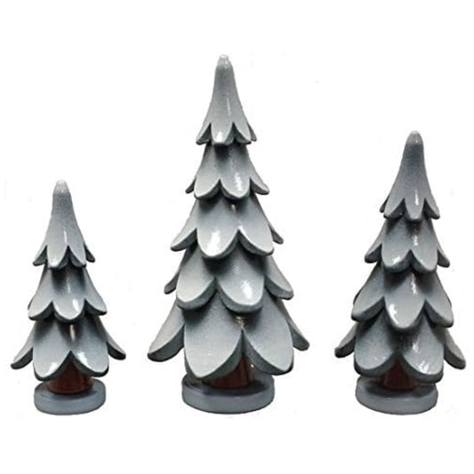 Pinnacle Peak Trading Snow Covered Christmas Trees German Wood Figurine Set of 3 Made in Germany