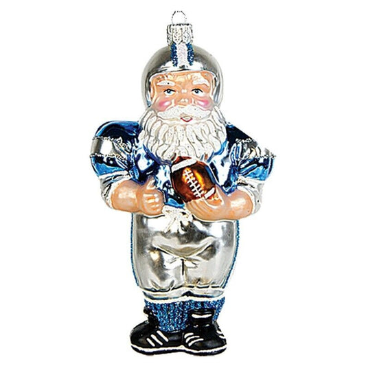 Football Player Santa Claus Polish Blown Glass Christmas Ornament Decoration