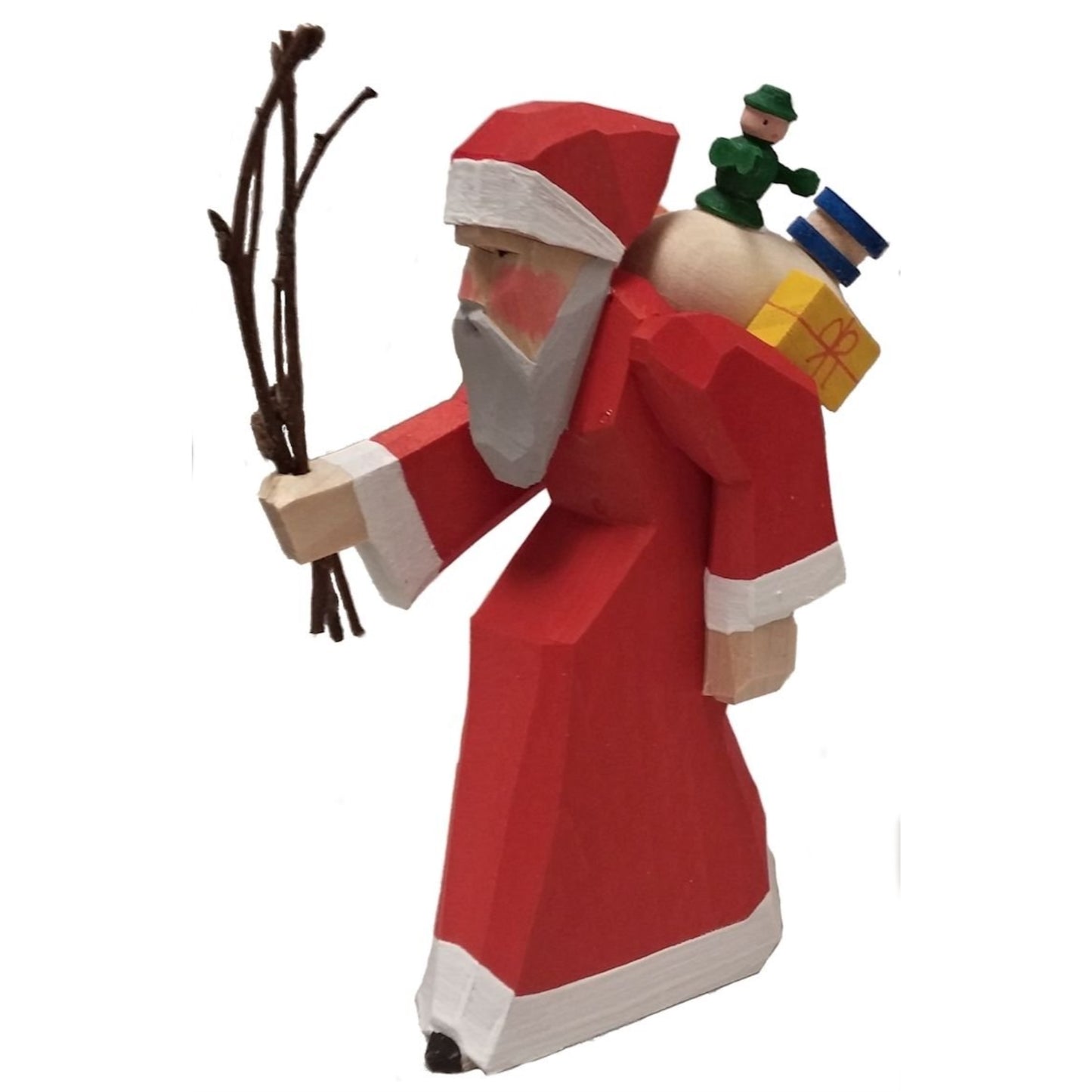 Santa Claus with Walking Stick German Wood Carved Christmas Figurine Germany