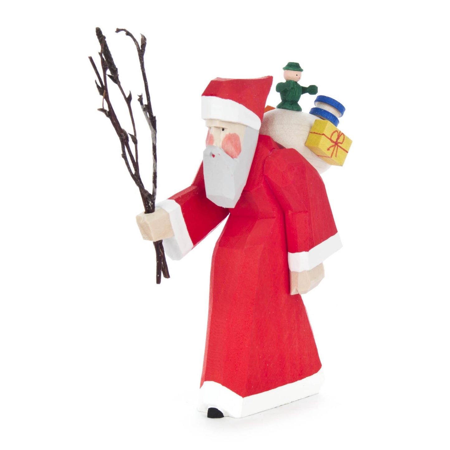 Santa Claus with Walking Stick German Wood Carved Christmas Figurine Germany