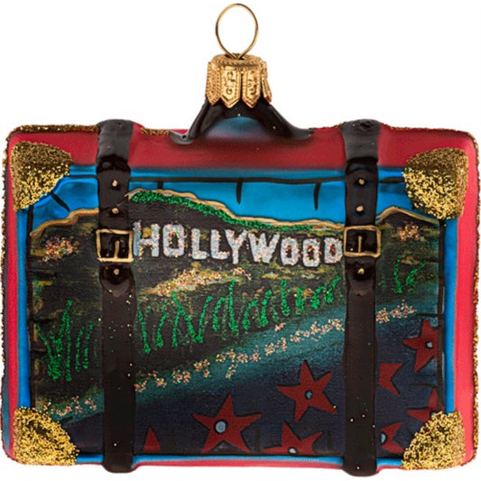 Hollywood California Travel Suitcase Glass Christmas Ornament ONE Decoration CA