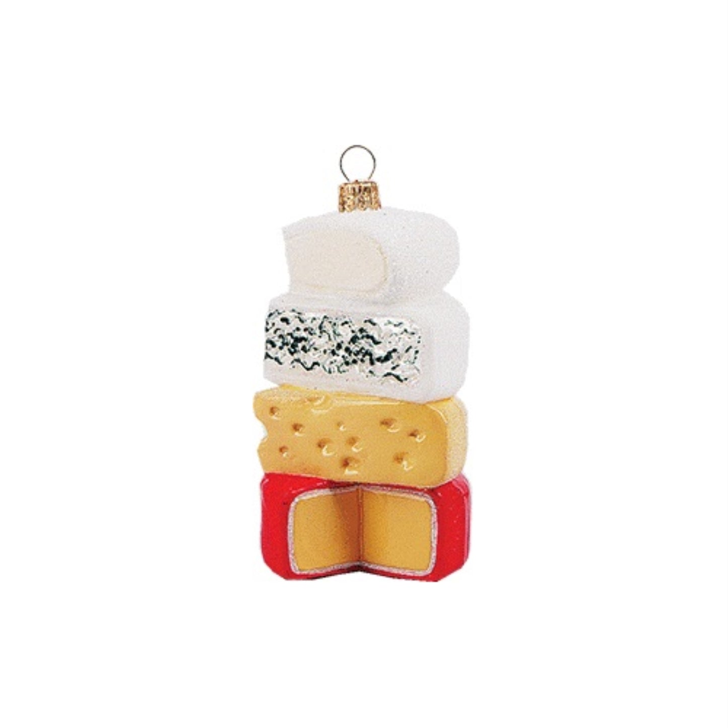Stack of Different Cheeses Food Polish Blown Glass Christmas Ornament Decoration