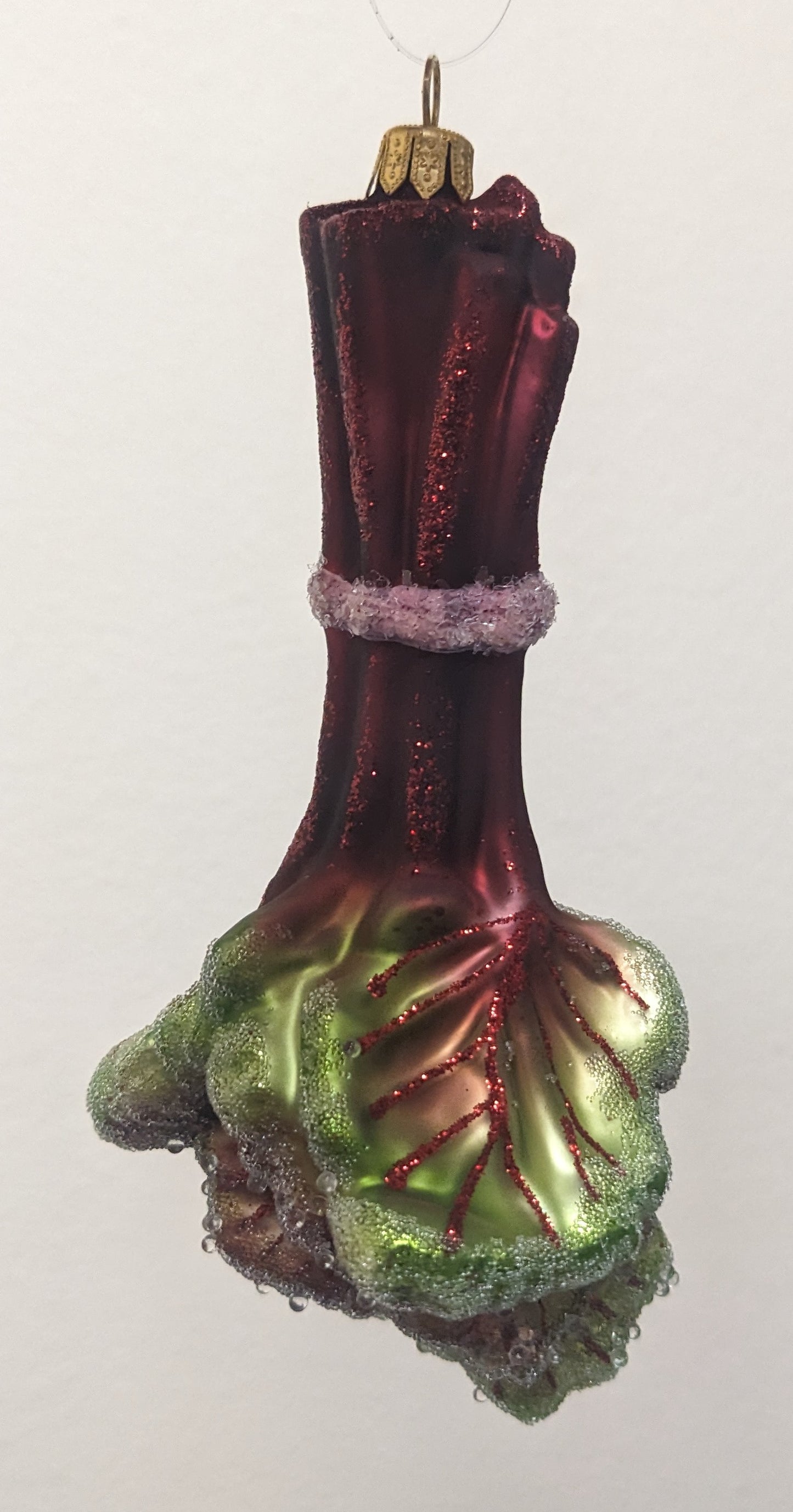 Pinnacle Peak Trading Rhubard with Leaf Food Polish Glass Ornament