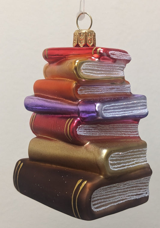 Pinnacle Peak Trading Stack of Books Polish Glass Ornament
