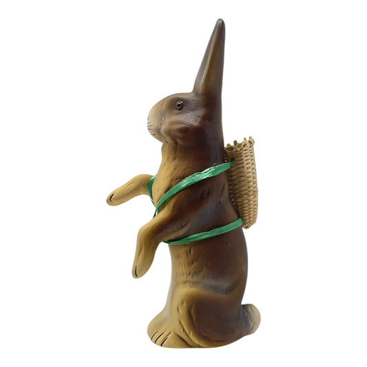 Pinnacle Peak Trading Ino Schaller Brown Easter Bunny Rabbit with Wicker Basket German Paper Mache 8.5 inch