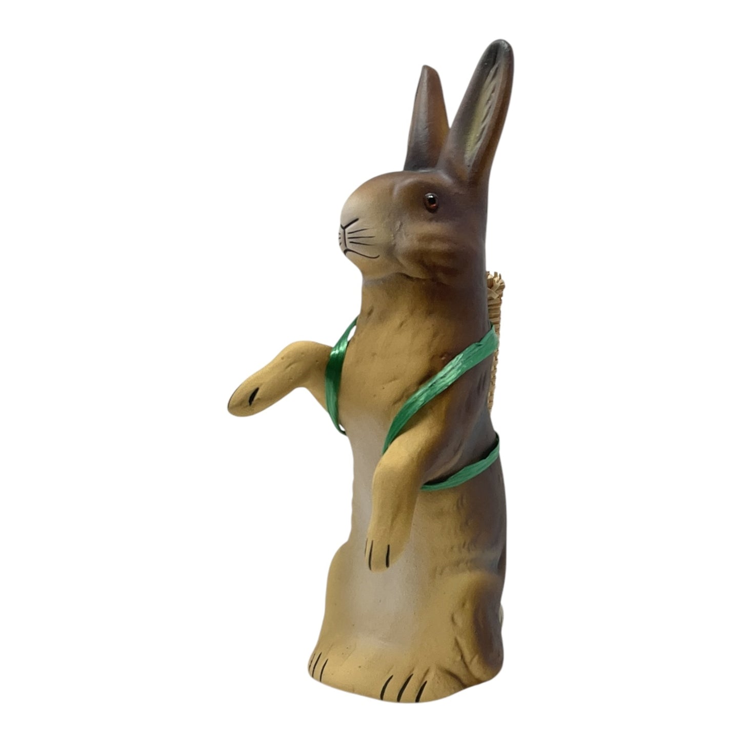 Pinnacle Peak Trading Ino Schaller Brown Easter Bunny Rabbit with Wicker Basket German Paper Mache 8.5 inch