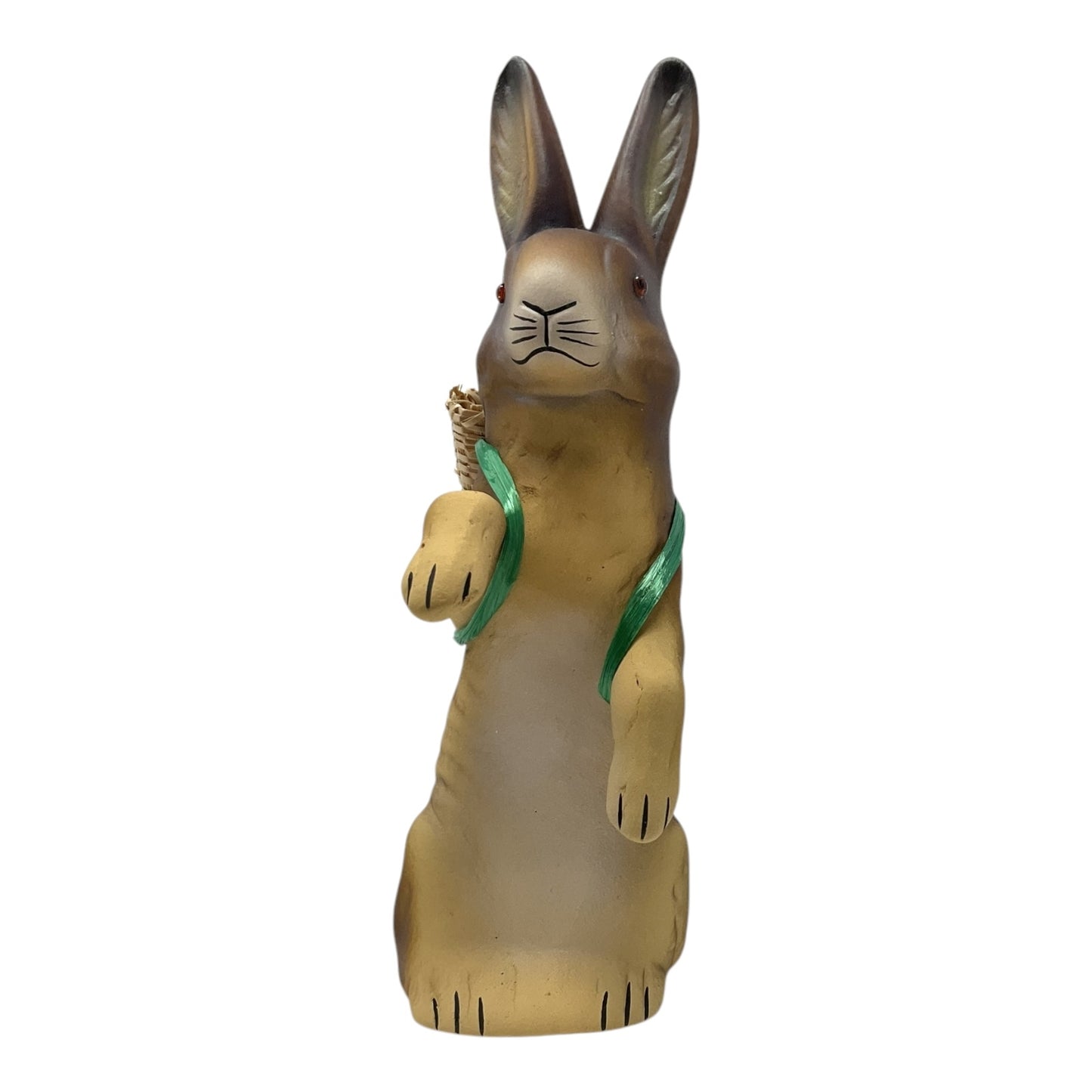 Pinnacle Peak Trading Ino Schaller Brown Easter Bunny Rabbit with Wicker Basket German Paper Mache 8.5 inch