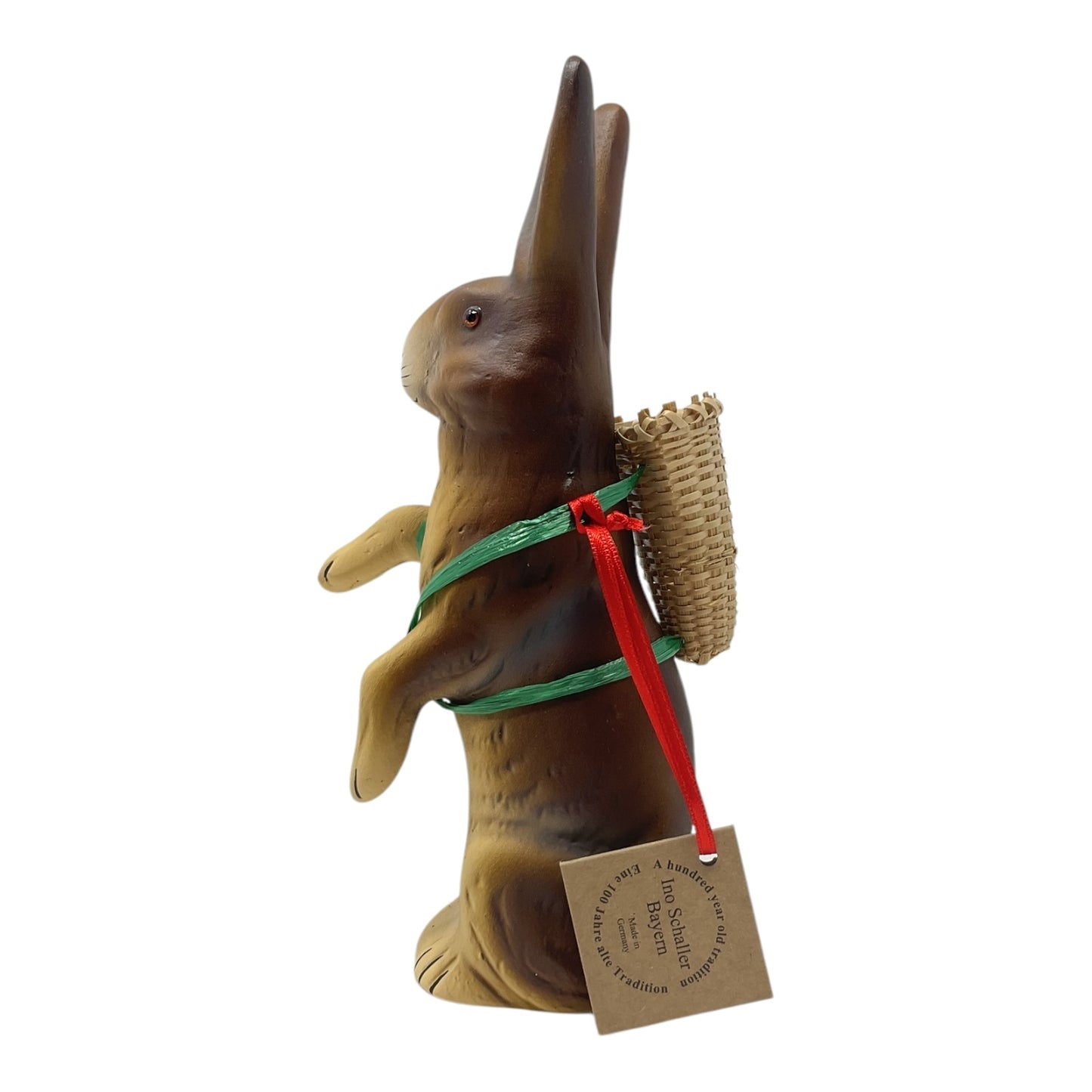 Pinnacle Peak Trading Ino Schaller Brown Easter Bunny Rabbit with Wicker Basket German Paper Mache 8.5 inch