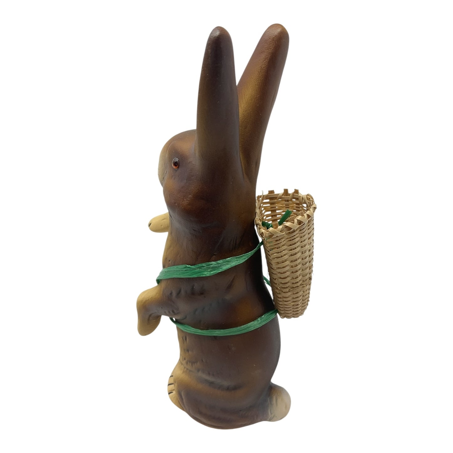 Pinnacle Peak Trading Ino Schaller Brown Easter Bunny Rabbit with Wicker Basket German Paper Mache 8.5 inch