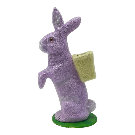 Pinnacle Peak Trading Ino Schaller Beaded Lavender Easter Bunny with Basket German Paper Mache 5.75 inch