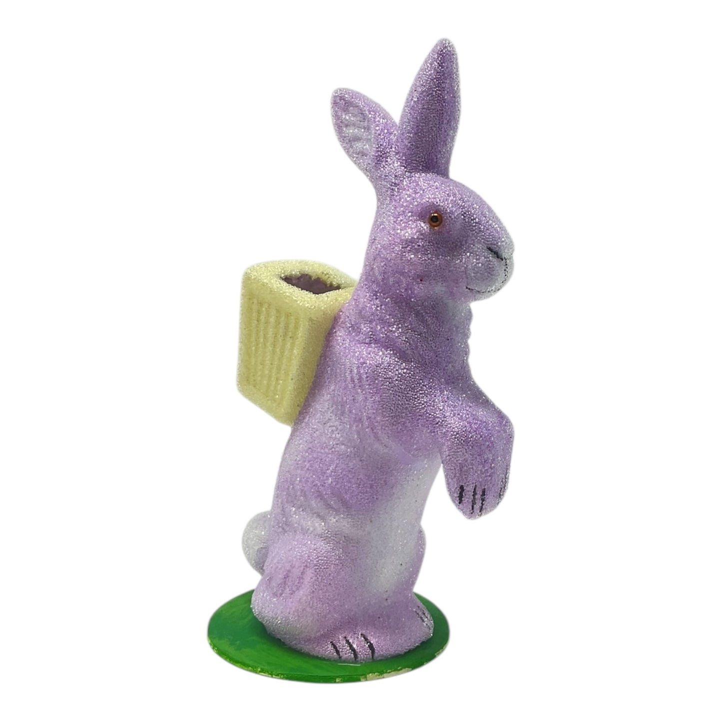 Pinnacle Peak Trading Ino Schaller Beaded Lavender Easter Bunny with Basket German Paper Mache 5.75 inch