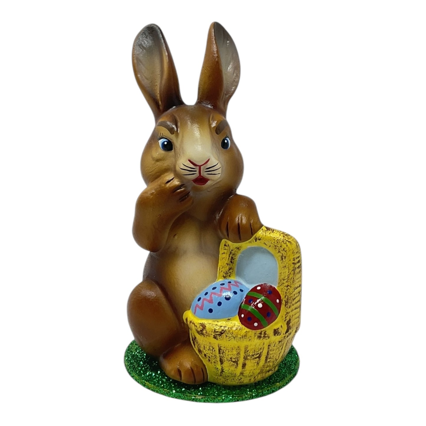 Pinnacle Peak Trading Ino Schaller Easter Bunny Rabbit with Yellow Basket of Eggs German Paper Mache 5.25 inch