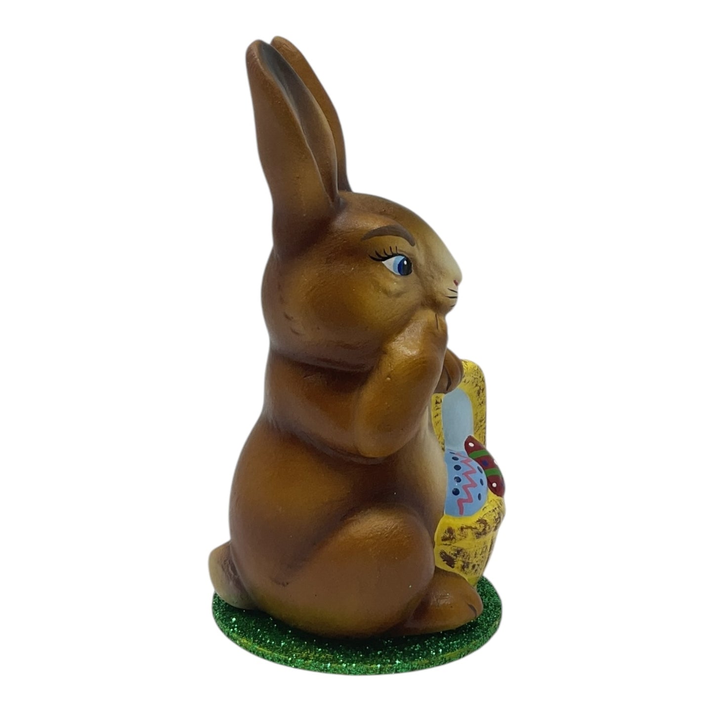 Pinnacle Peak Trading Ino Schaller Easter Bunny Rabbit with Yellow Basket of Eggs German Paper Mache 5.25 inch