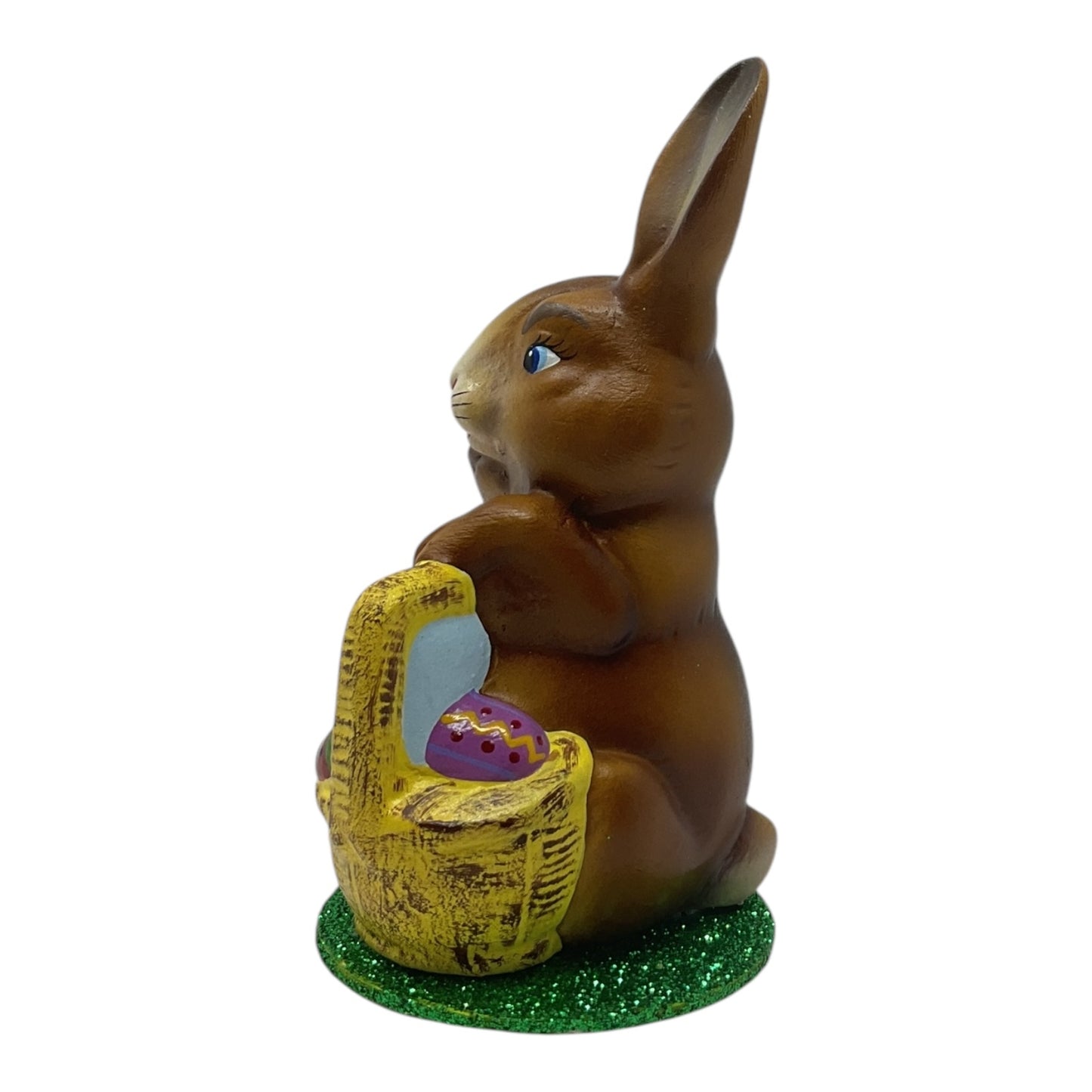 Pinnacle Peak Trading Ino Schaller Easter Bunny Rabbit with Yellow Basket of Eggs German Paper Mache 5.25 inch