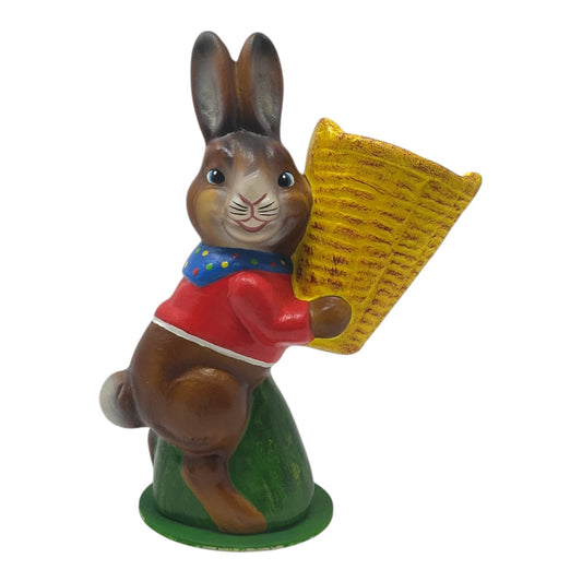 Pinnacle Peak Trading Ino Schaller Easter Bunny Rabbit with Yellow Basket German Paper Mache 5.75 inch