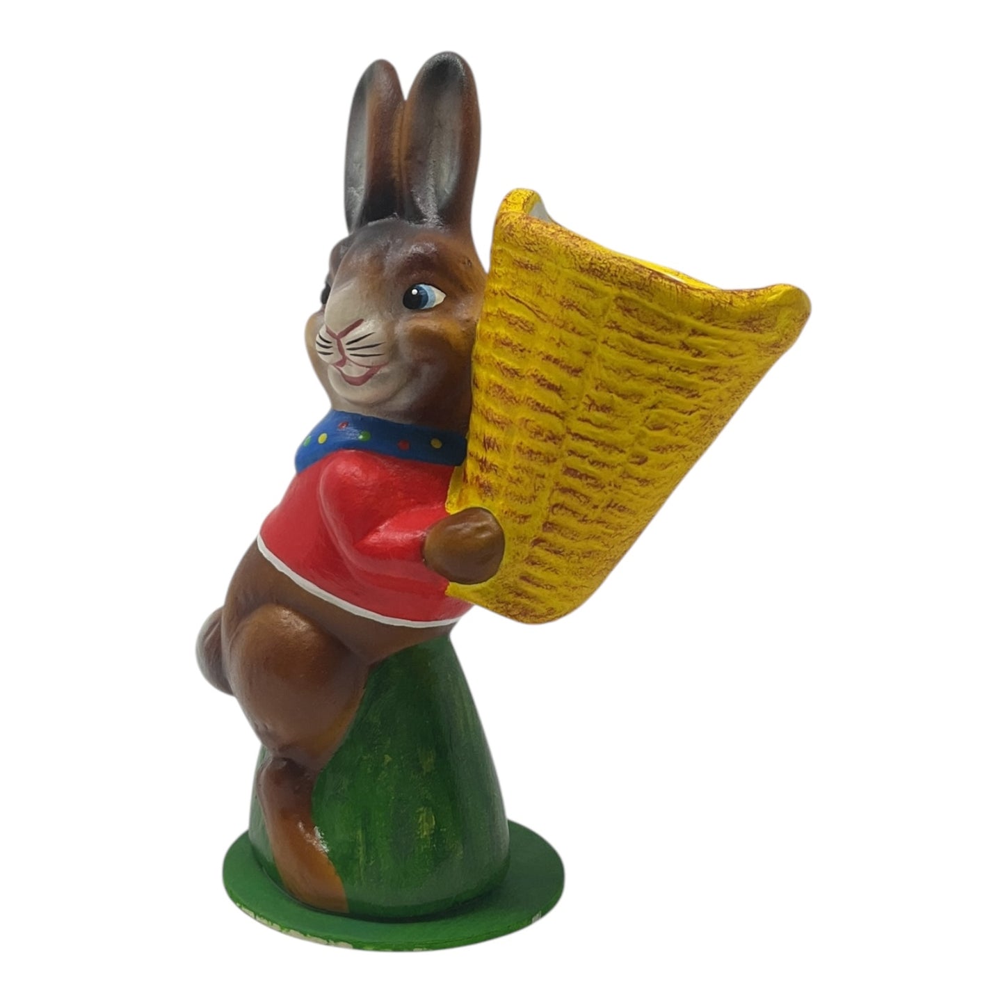 Pinnacle Peak Trading Ino Schaller Easter Bunny Rabbit with Yellow Basket German Paper Mache 5.75 inch