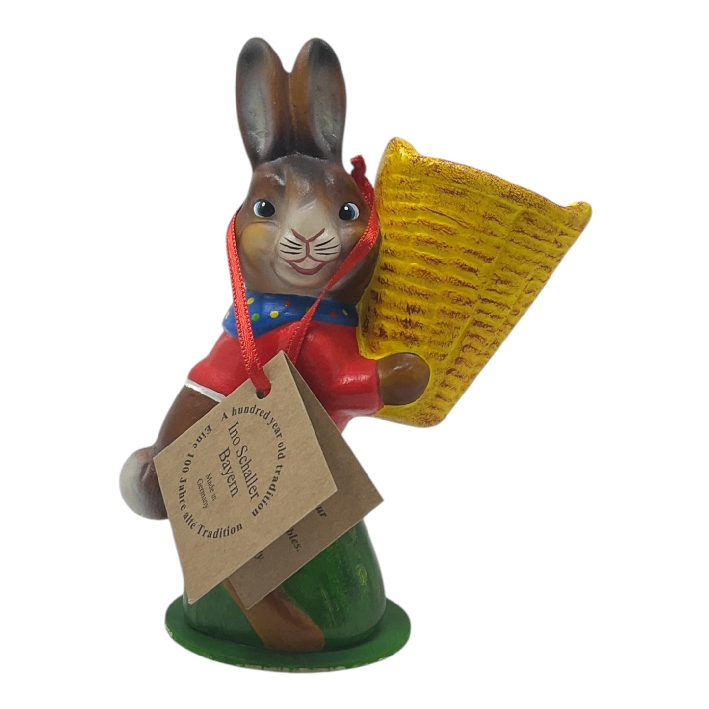 Pinnacle Peak Trading Ino Schaller Easter Bunny Rabbit with Yellow Basket German Paper Mache 5.75 inch