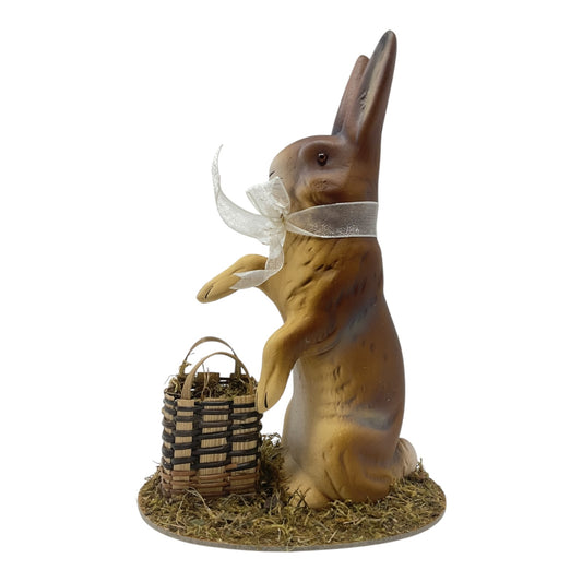 Pinnacle Peak Trading Ino Schaller Easter Bunny Rabbit with Basket and Bow German Paper Mache 8.75 in