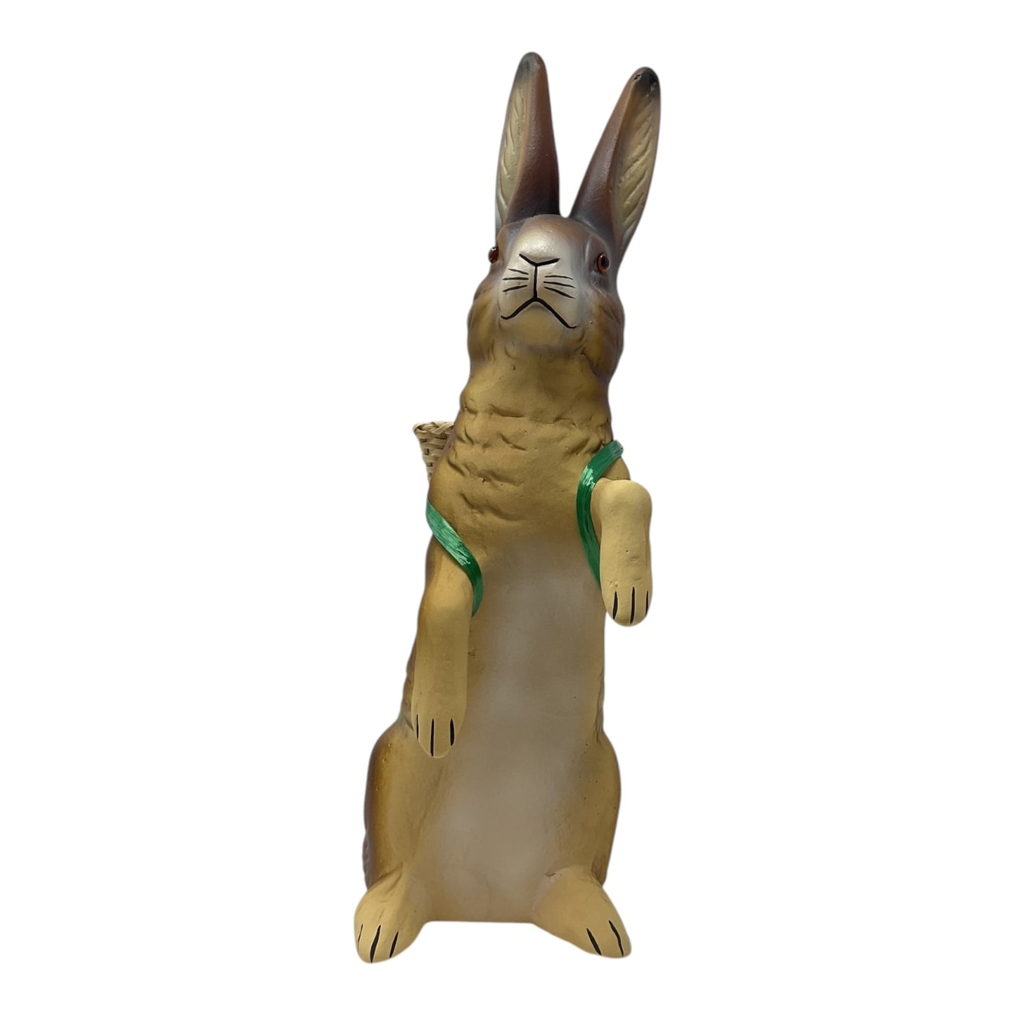 Pinnacle Peak Trading Ino Schaller Standing Easter Bunny Rabbit with Wicker Basket German Paper Mache 10.5 inch