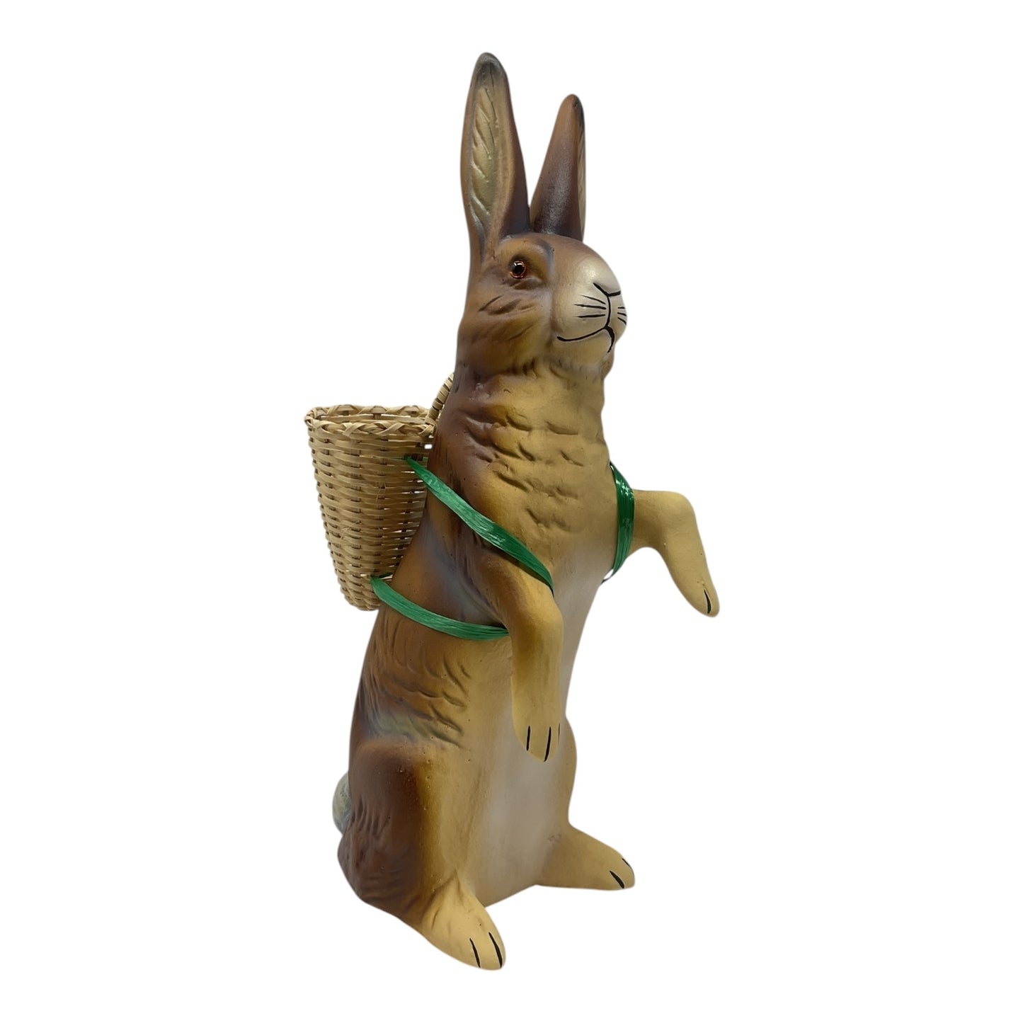 Pinnacle Peak Trading Ino Schaller Standing Easter Bunny Rabbit with Wicker Basket German Paper Mache 10.5 inch