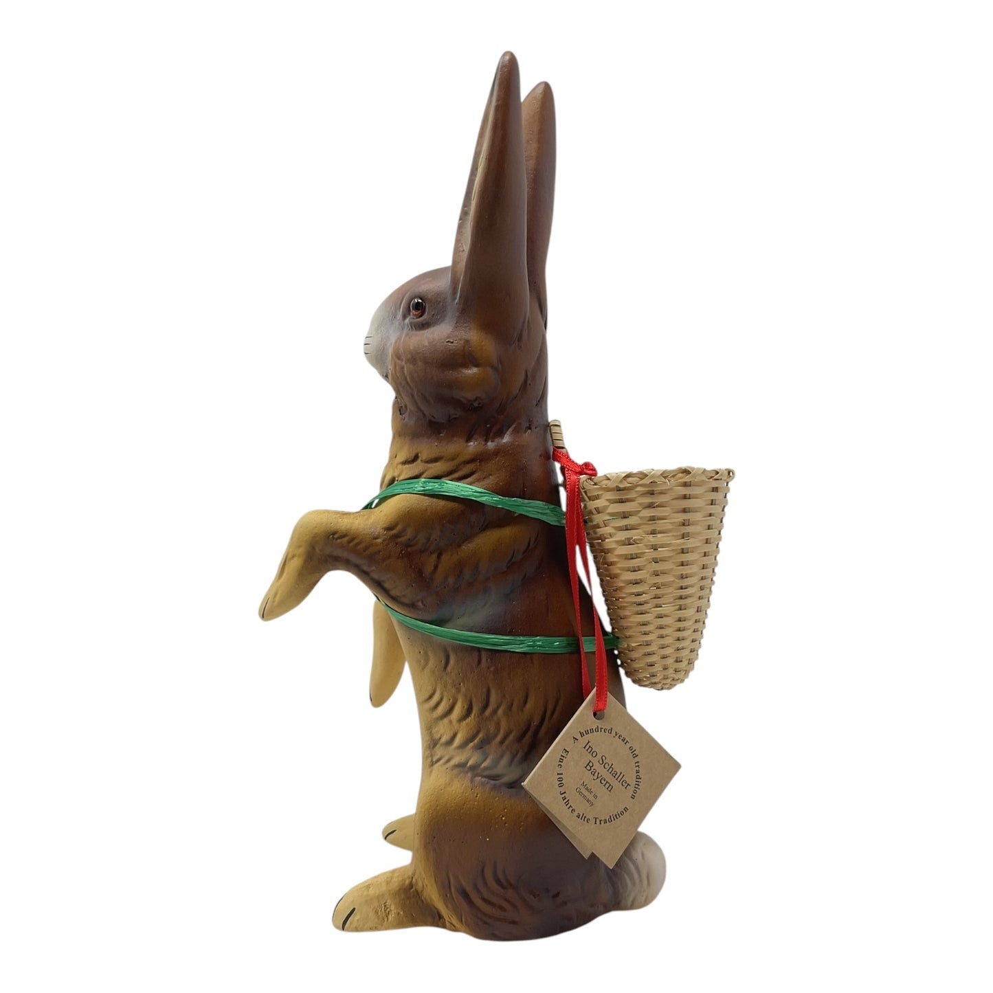 Pinnacle Peak Trading Ino Schaller Standing Easter Bunny Rabbit with Wicker Basket German Paper Mache 10.5 inch