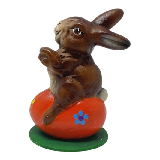 Pinnacle Peak Trading Ino Schaller Easter Bunny Rabbit on Orange Egg German Paper Mache 4.25 inch