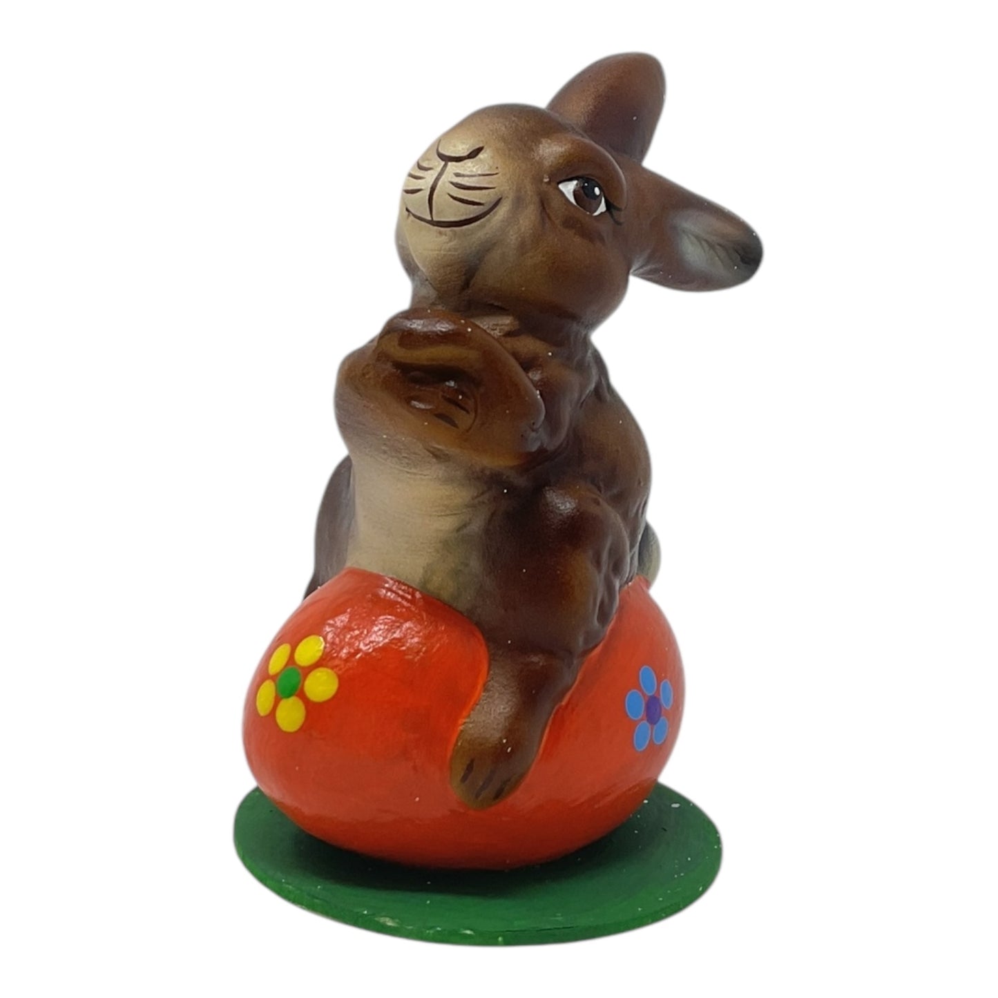 Pinnacle Peak Trading Ino Schaller Easter Bunny Rabbit on Orange Egg German Paper Mache 4.25 inch