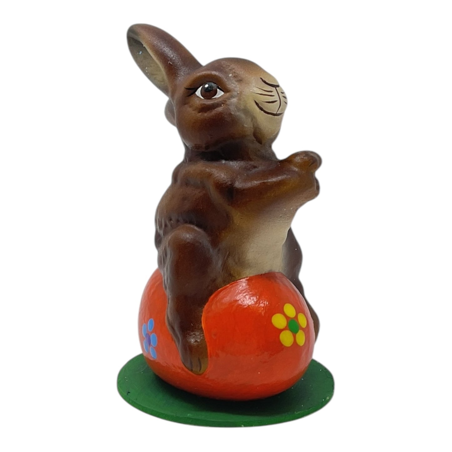 Pinnacle Peak Trading Ino Schaller Easter Bunny Rabbit on Orange Egg German Paper Mache 4.25 inch