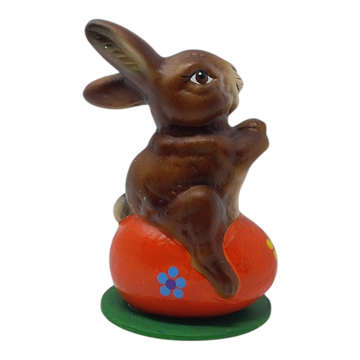 Pinnacle Peak Trading Ino Schaller Easter Bunny Rabbit on Orange Egg German Paper Mache 4.25 inch