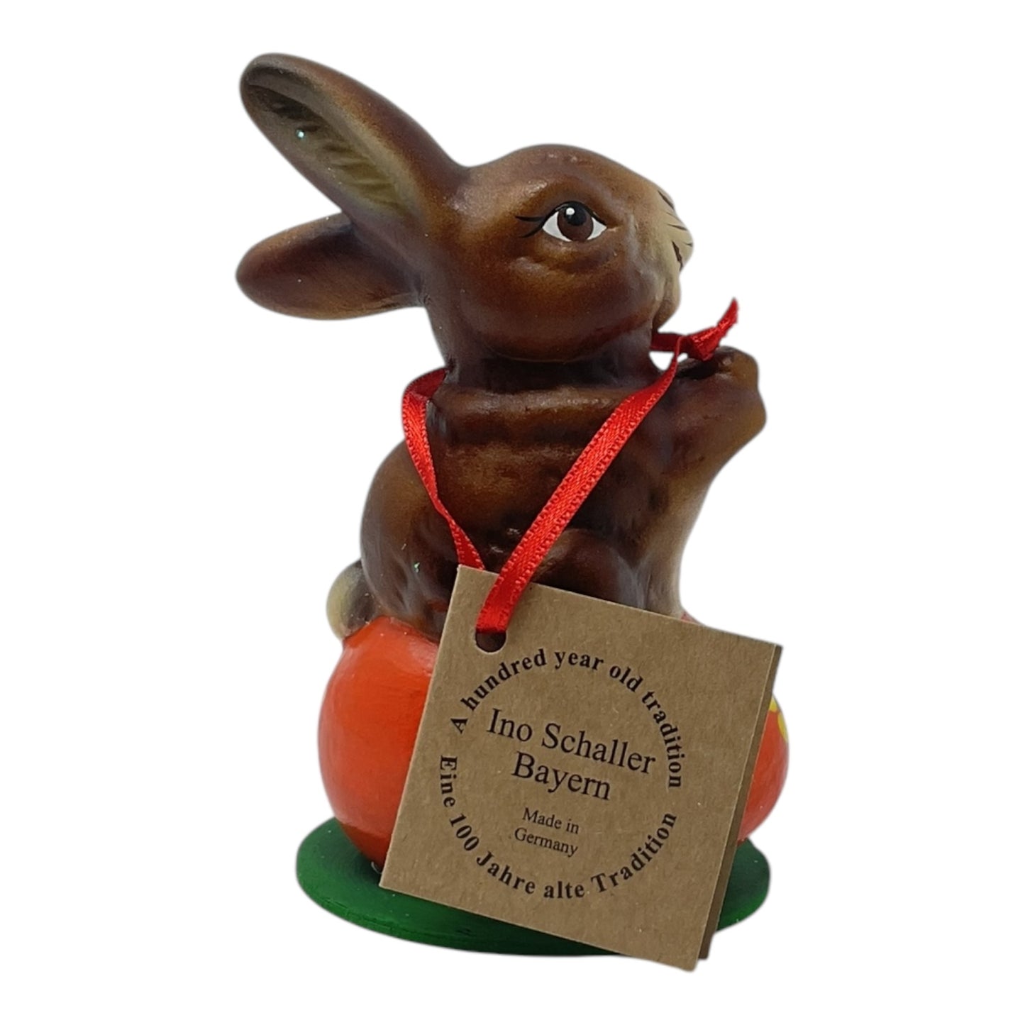 Pinnacle Peak Trading Ino Schaller Easter Bunny Rabbit on Orange Egg German Paper Mache 4.25 inch