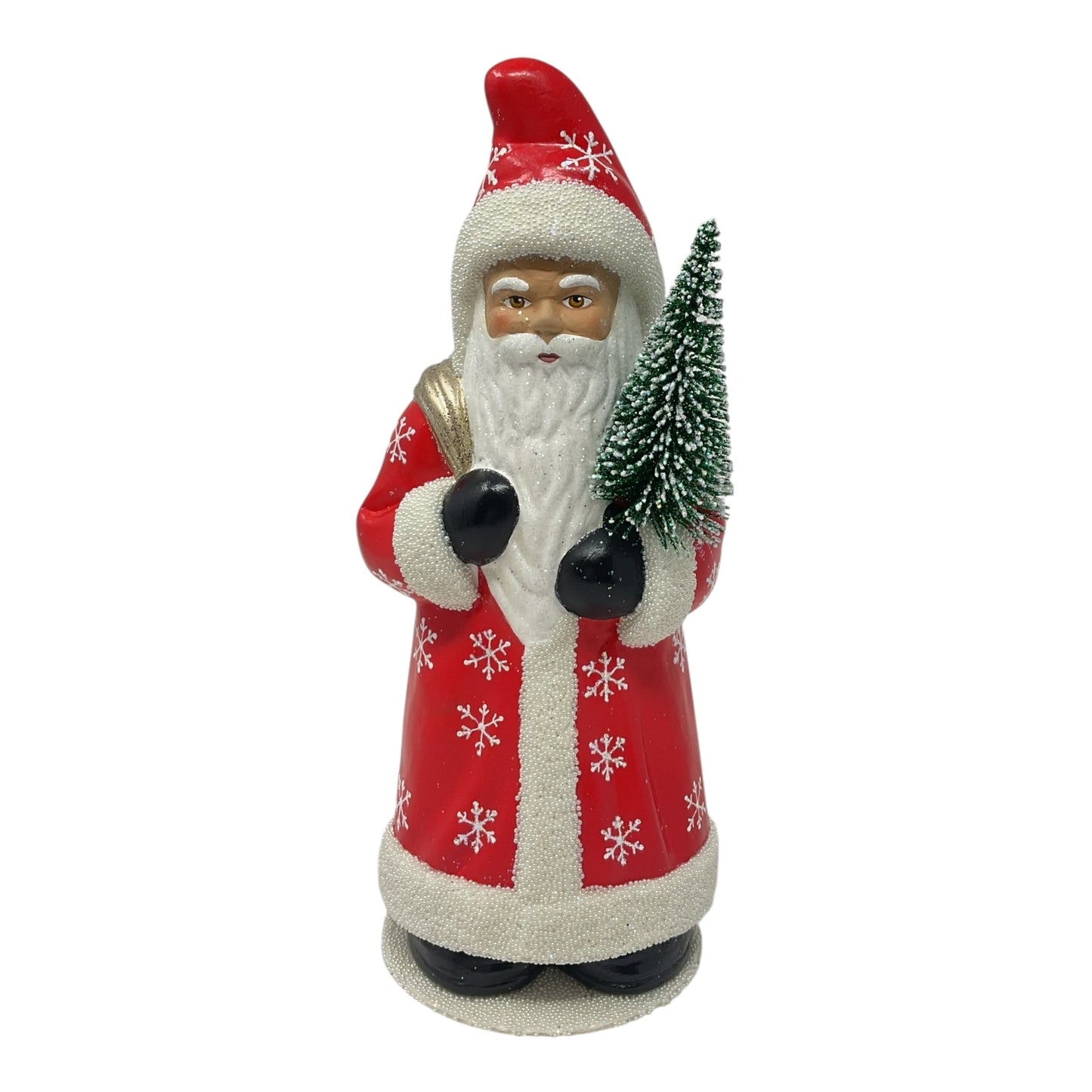 Pinnacle Peak Trading Ino Schaller Red Santa with Snowflake Coat German Paper Mache 11.75 inch