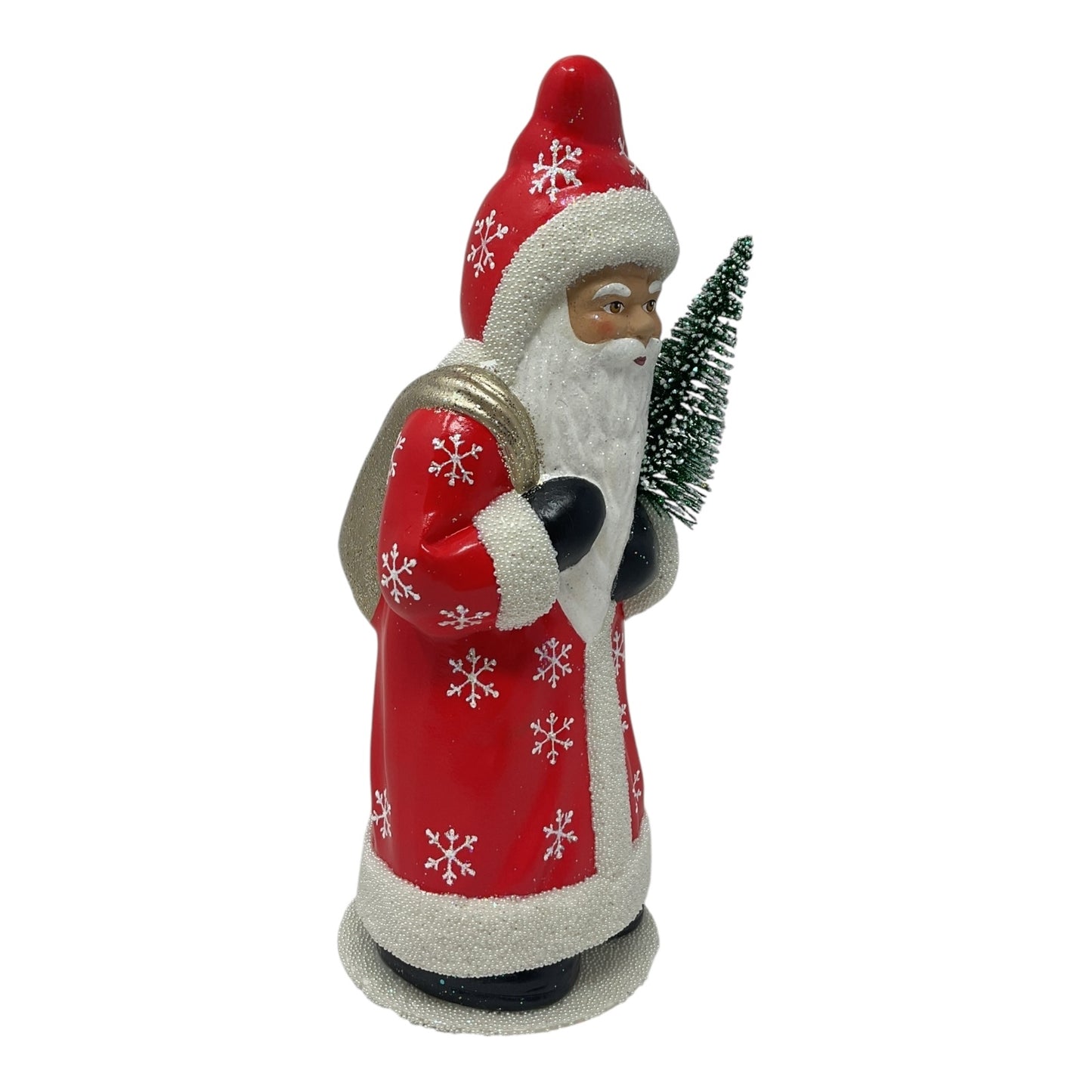 Pinnacle Peak Trading Ino Schaller Red Santa with Snowflake Coat German Paper Mache 11.75 inch