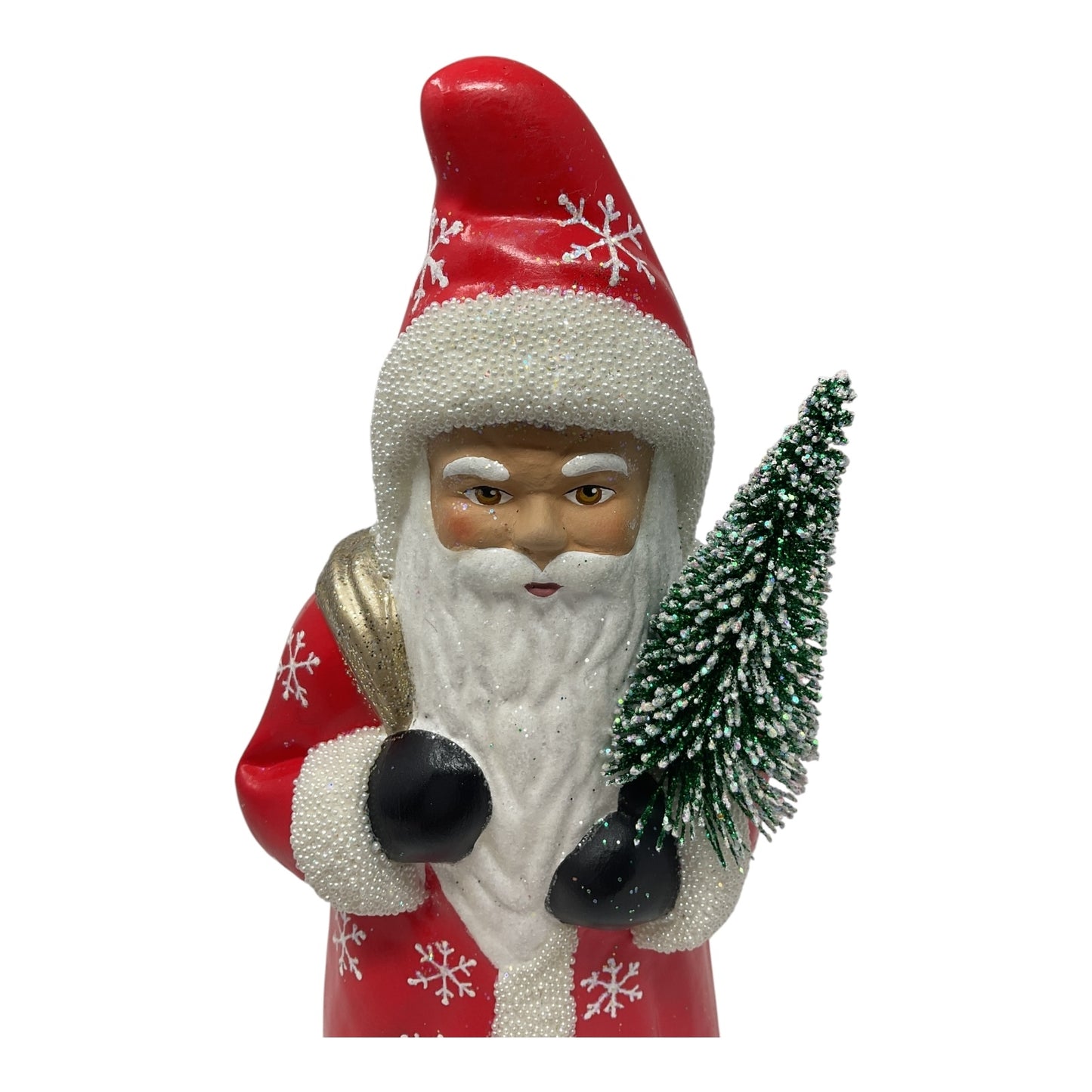 Pinnacle Peak Trading Ino Schaller Red Santa with Snowflake Coat German Paper Mache 11.75 inch