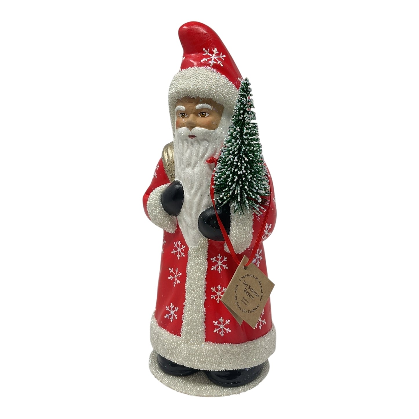 Pinnacle Peak Trading Ino Schaller Red Santa with Snowflake Coat German Paper Mache 11.75 inch