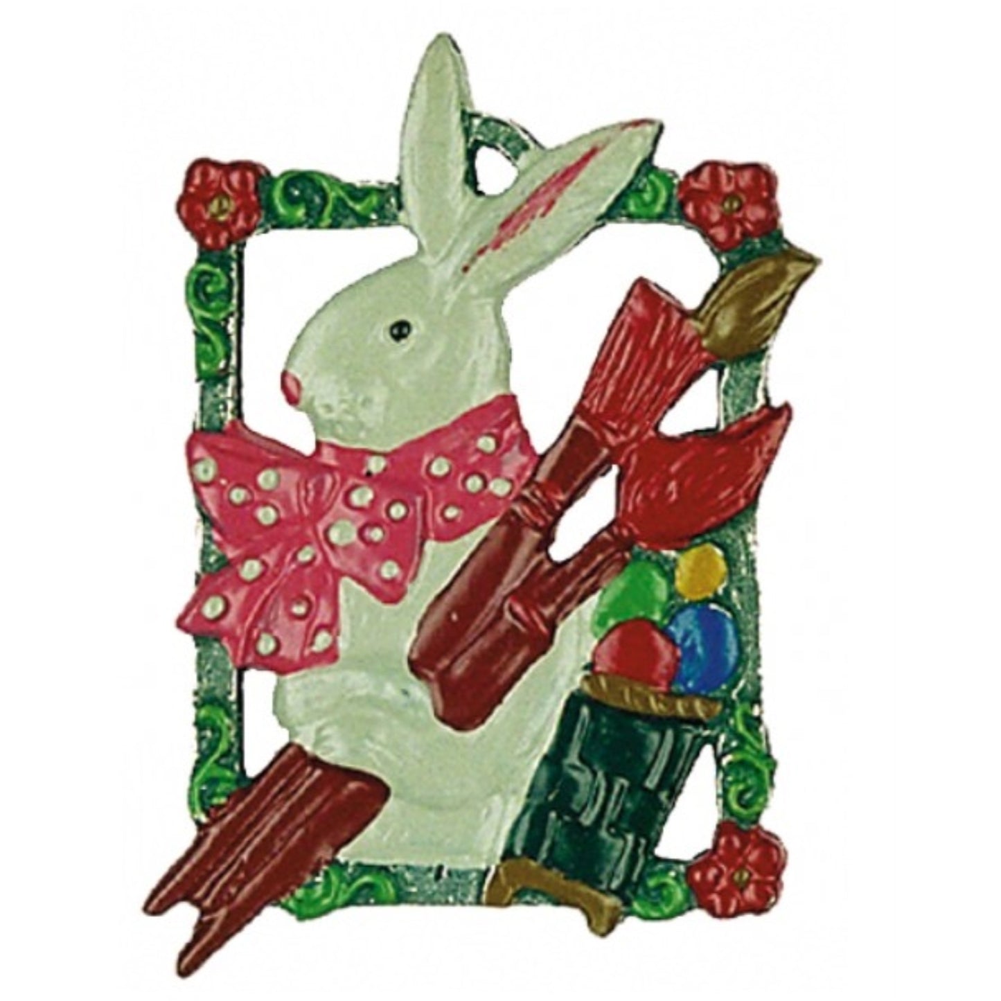 Pinnacle Peak Trading Easter Rabbit Painter Double Sided Pewter German Ornament 1.75 inch