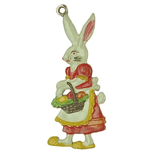 Pinnacle Peak Trading Easter Rabbit Lady with Basket Double Sided Pewter German Ornament 2.25 inch