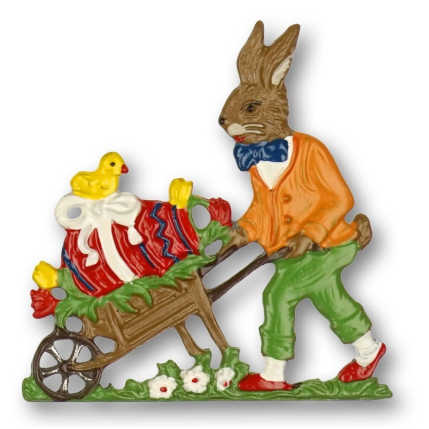 Pinnacle Peak Trading Easter Bunny Rabbit with Wheelbarrow and Egg Double Sided Pewter German Ornament 2 inch