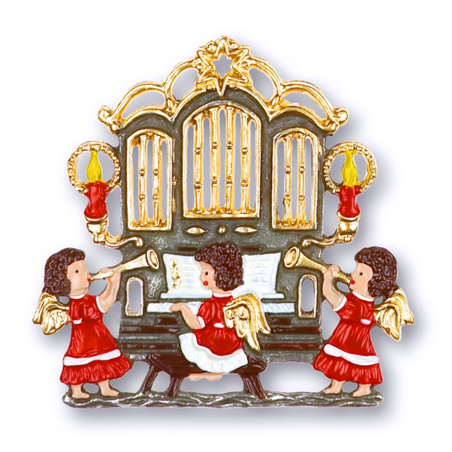 Pinnacle Peak Trading Angels Playing the Organ Double Sided Pewter German Christmas Ornament 2 inch