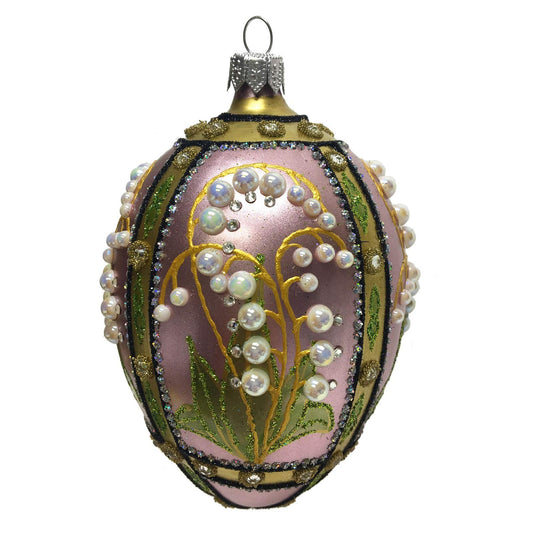 Light Purple Lilies Faberge Inspired Egg Polish Glass Christmas Tree Ornament