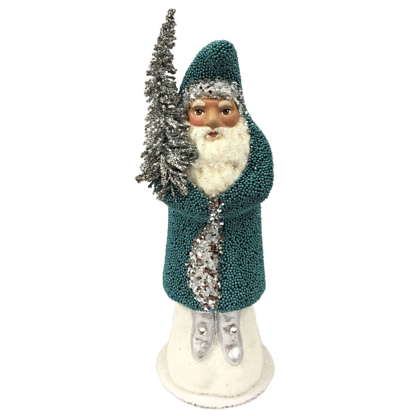 Ino Schaller Petrol Blue Beaded Santa German Paper Mache Candy Container