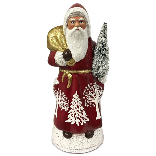 Ino Schaller Red Santa with White Trees German Paper Mache Candy Container