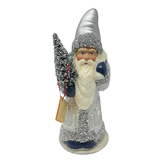 Ino Schaller Silver and White Forest Santa German Paper Mache Candy Container