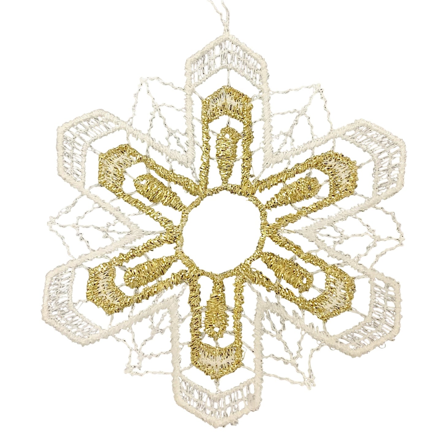 White and Gold Snowflake Lace Christmas Tree Hanging Ornament Set of 6