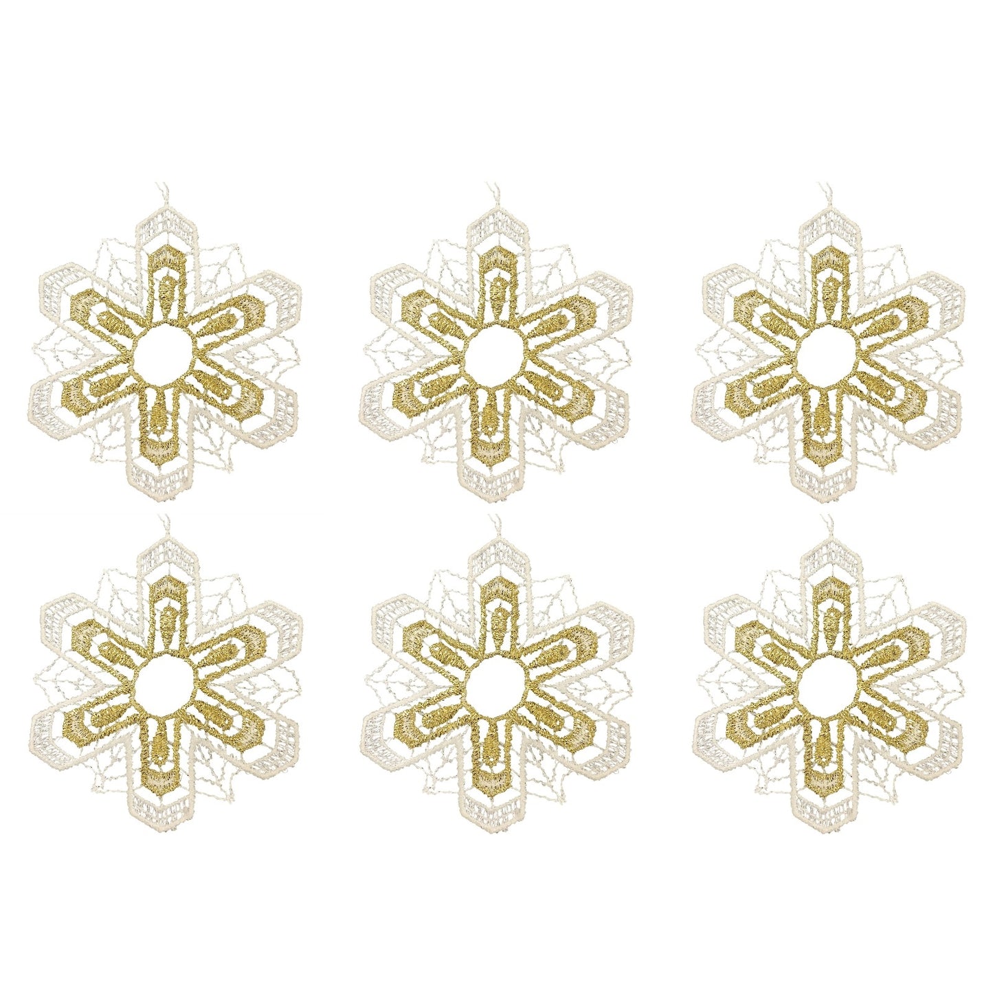 White and Gold Snowflake Lace Christmas Tree Hanging Ornament Set of 6