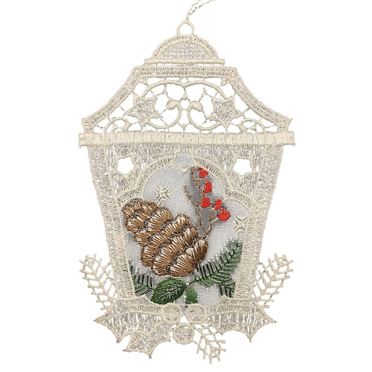 Lantern with Pinecone German Lace Christmas Ornament Set of 6